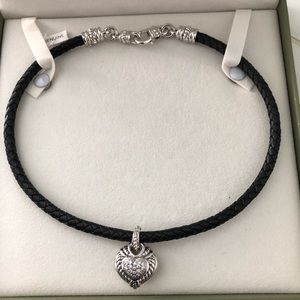 Judith Ripka Black Leather Heart Pendant Necklace